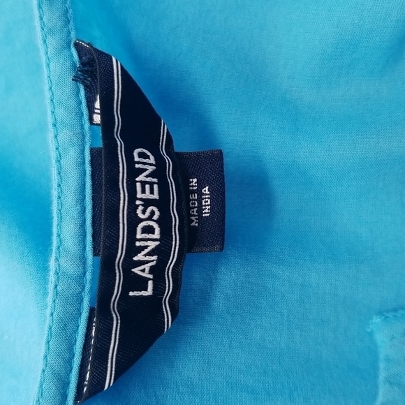 Land's End SZ XL Tunic Top Blue Cap Sleeves & Eyelet Perforated Hem Lightweight - Picture 7 of 10